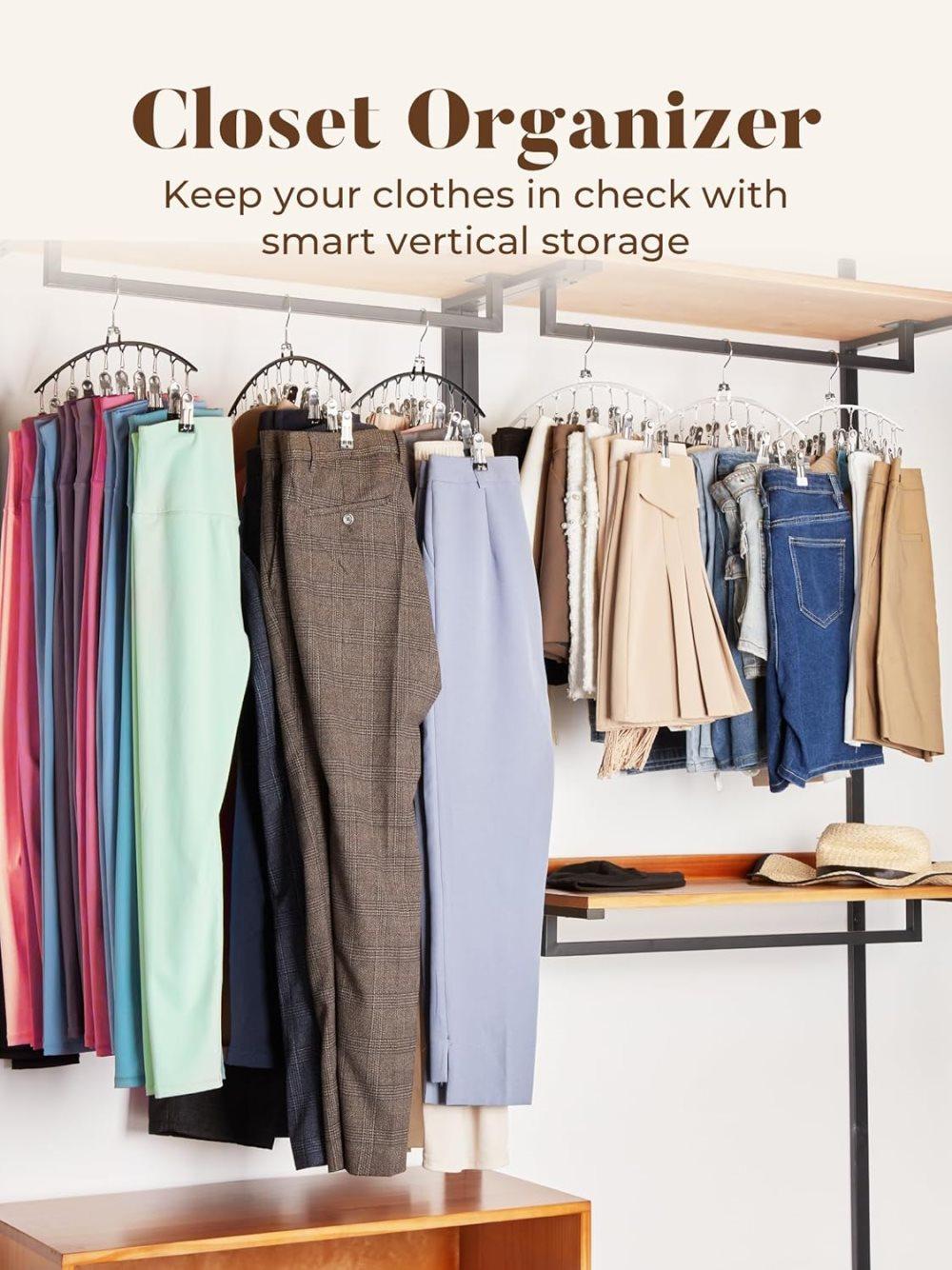 2-Pack Metal Windproof Trouser Skirt Hanger with 15 Clips