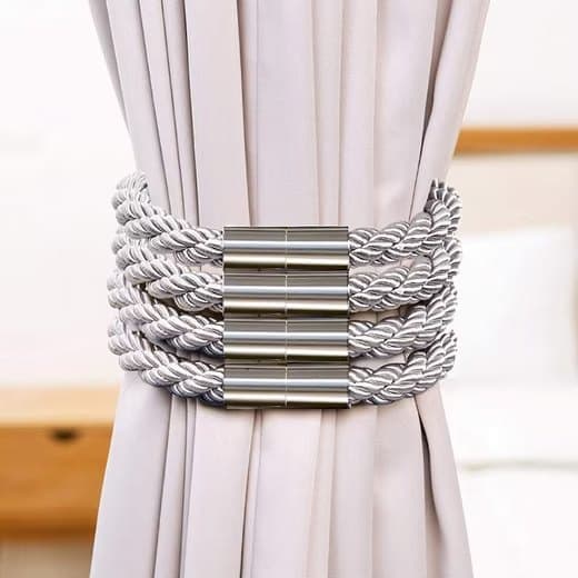 4-Pack Magnetic Curtain Tiebacks with Buckle No-Drill, Beige