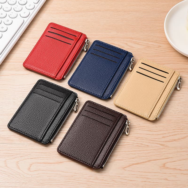 6 Card Slots Thin Zipper Wallet Water Repellent Scratch Resistant Durable Easy to Carry, Beige