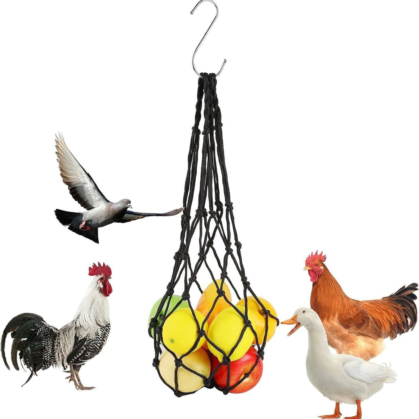 Hanging Feeding Net Bag (Nylon) Size: 570mm Color: Blue for Parrots (2pc)