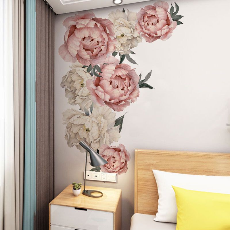 Rose Peony Flower Wall Stickers Floral Wallpaper Art for Living Room Bedroom, 40 x 60 cm