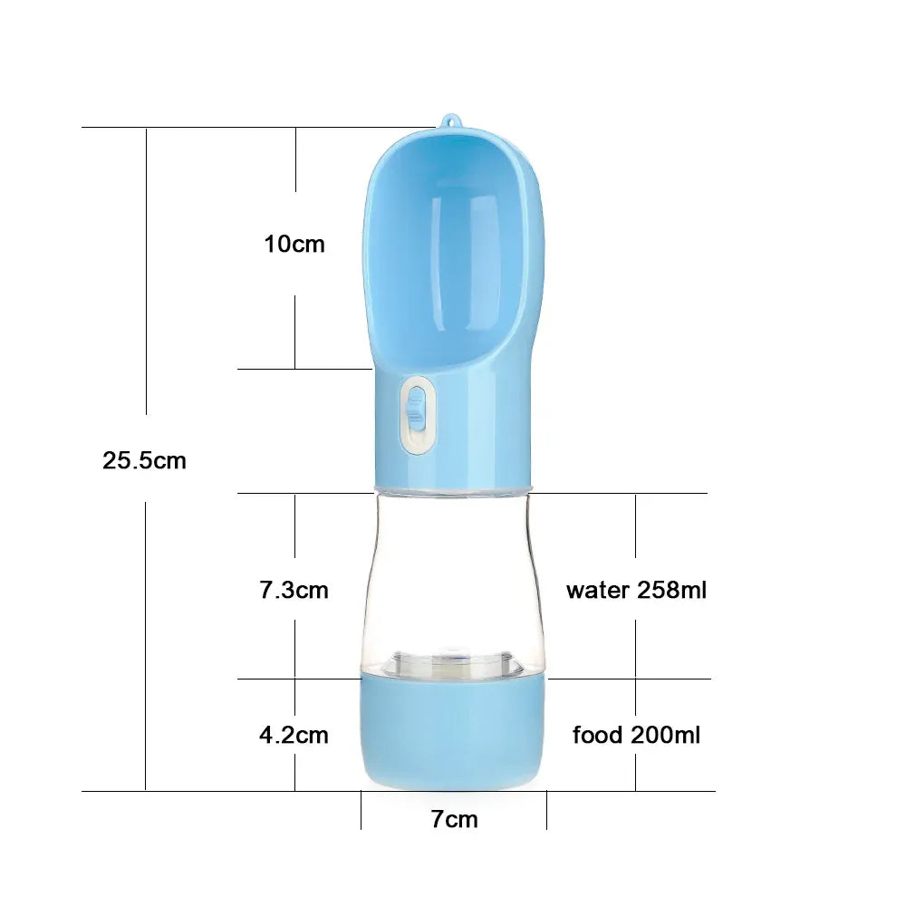 Pet Water Bottle with Integrated Feeder, Pink
