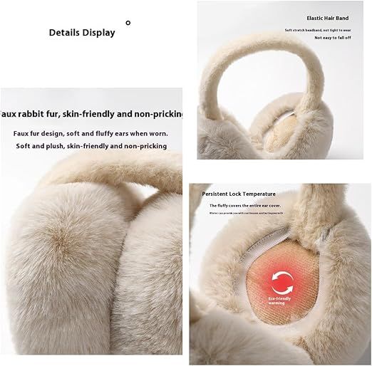 Foldable Warm Ear Muffs for Women - Plush Winter Ear Warmers with Headband - Soft and Warm Earmuffs - Suitable for Outdoor Activities in Cold Weather