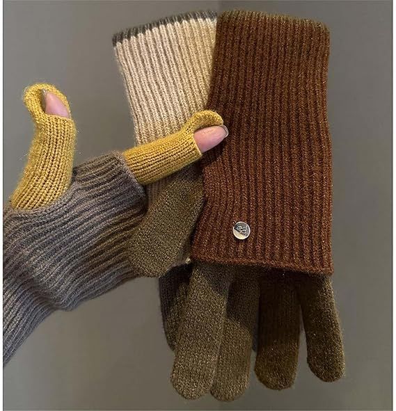 2-in-1 Women's Winter Gloves - with Touchscreen Function - Knitted, Stretchy, Warm Gloves - with Knit Wrist Cuffs