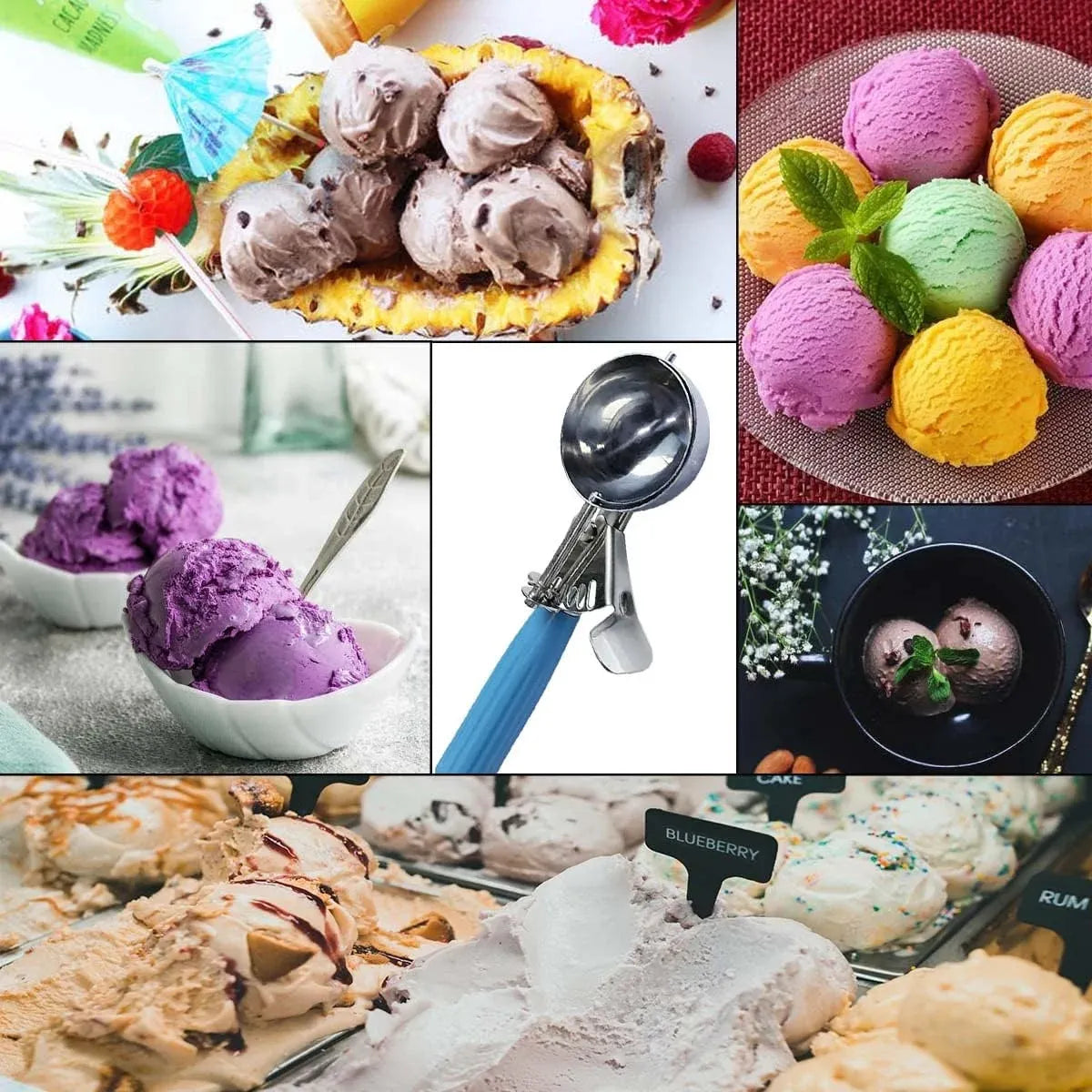 Ice Cream Cookie Dough Scoop, 304 Stainless Steel Trigger Scoop with ABS Handle, Blue 2.48 In