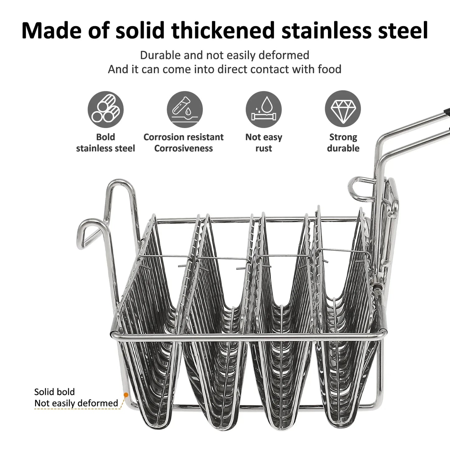 Stainless Steel Taco Shell Fryer Basket, 4 Shell Tortilla Fry Rack with Detachable Handle
