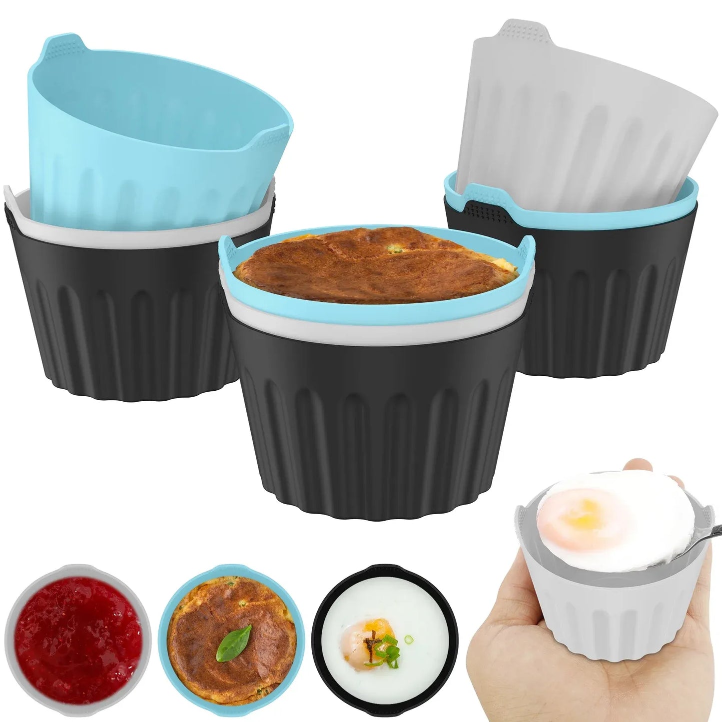 9 Pack Silicone Egg Poacher Cups, Reusable Non Stick Molds for 5-7 Qt Air Fryers Ovens