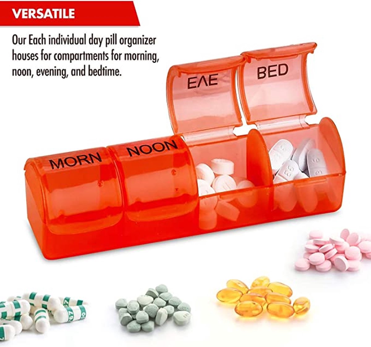 7-day pill box with 4 daily compartments - Automatic opening - 28-compartment pill box - Medicine box - Pill organizer