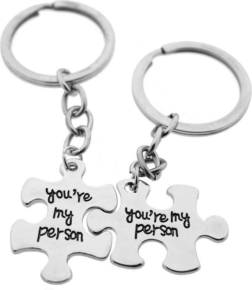 Keychain with Text "You're My Person" | 2-Piece | Koppes Keychain | Stainless Steel | Silver