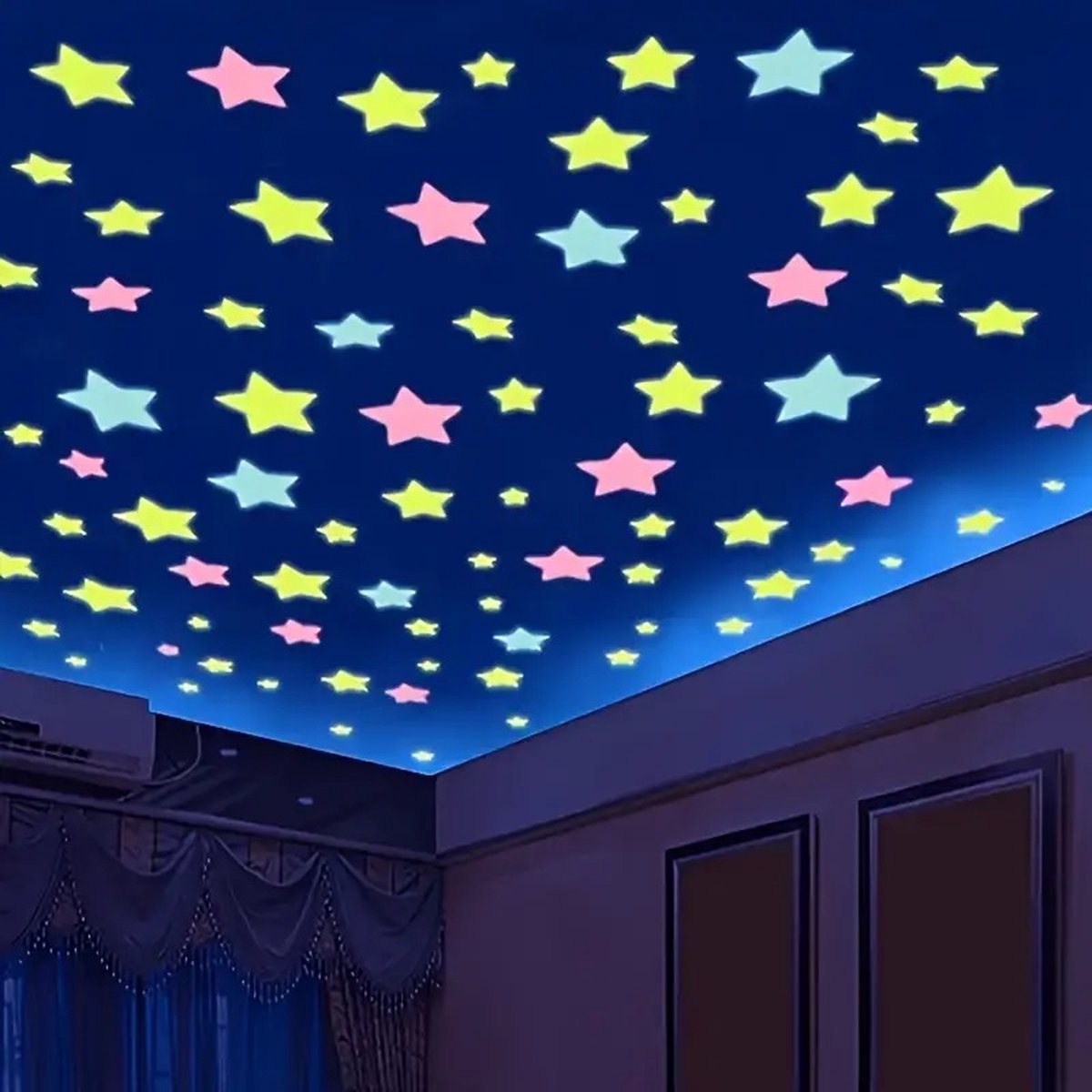Star Glow In Dark Wall Stickers 100 Pieces | Luminous Star Wall Stickers | Multicolored Stars | PVC | Multicolor