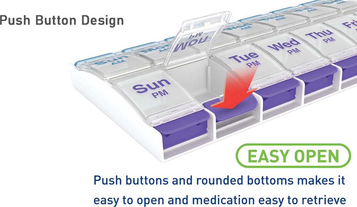 Medicine box | Pill box | Pill case | Medicine box | Pill Box | With Push Button | 7 days | 2 Daily portions