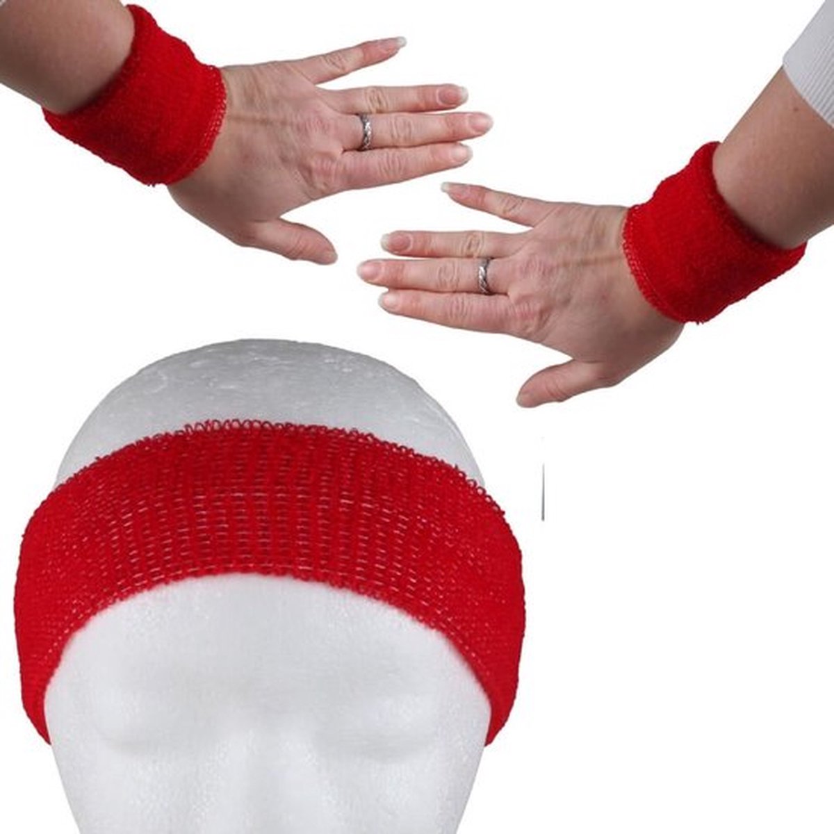 Set of Headband and 2x Wristbands Set | Sweatband | Sweatbands 6x8 CM | Head and Wrist | Sports Bands | Red