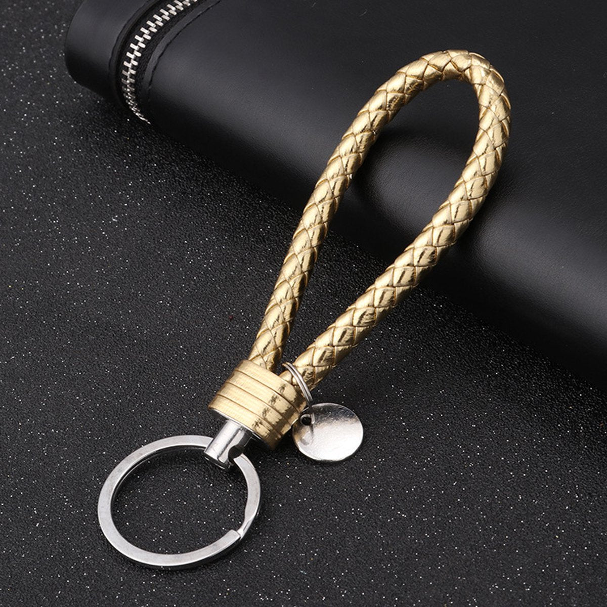 Luxury PU Leather Keychain | Key Holder | Woven Keychain | Universal | Gold