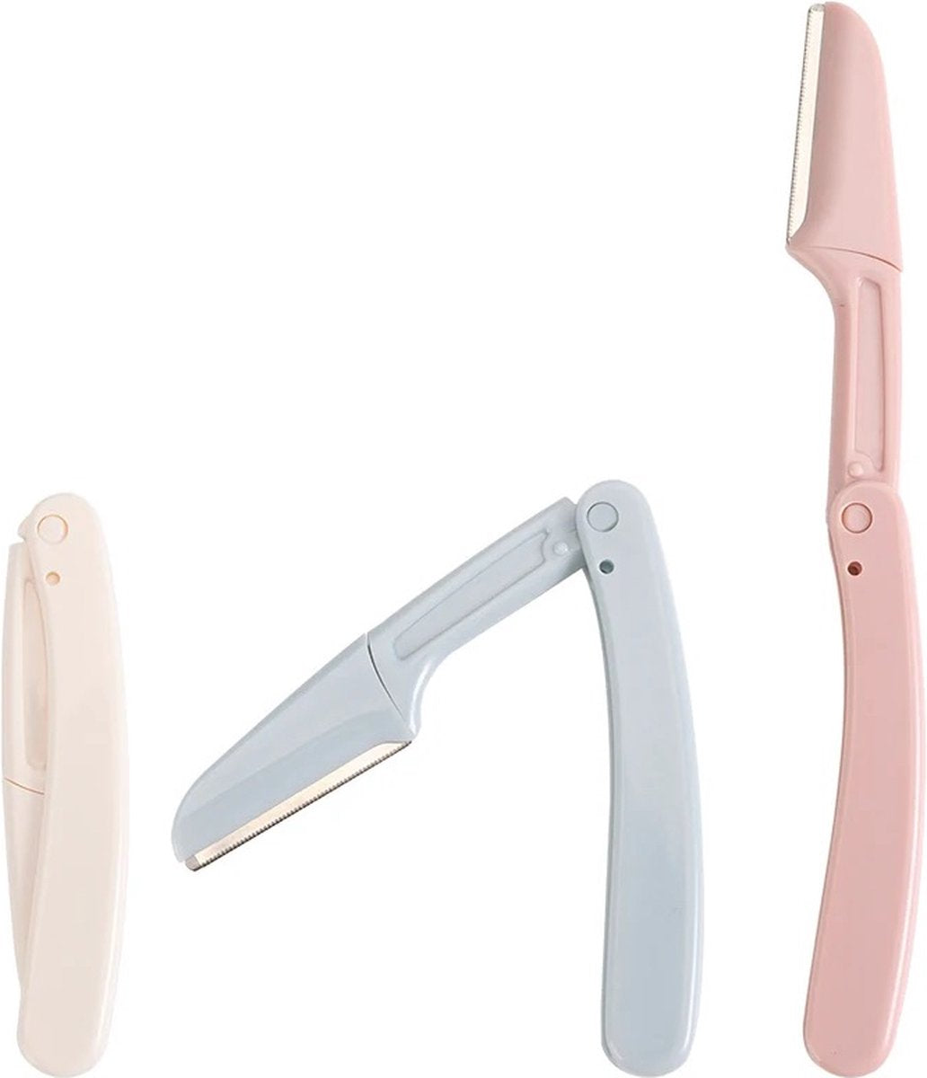 Foldable Eyebrow Scissors | Eyebrow Razor | Facial Blade | Upper Lip Hair Removal | Hair Removal Blade | Incl. Storage Box | 3 Pieces