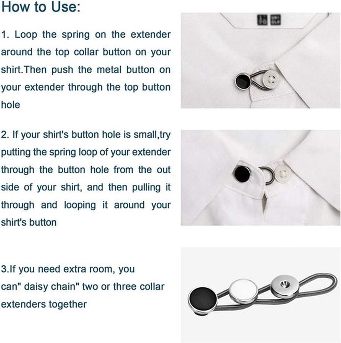 2x Jeans Extension Buttons | Buttonhole Extender | Cuff Extension Buttons | Collar Extension Buttons | Universal | 2.5 cm Adjustable Button | Trouser Expander | Black