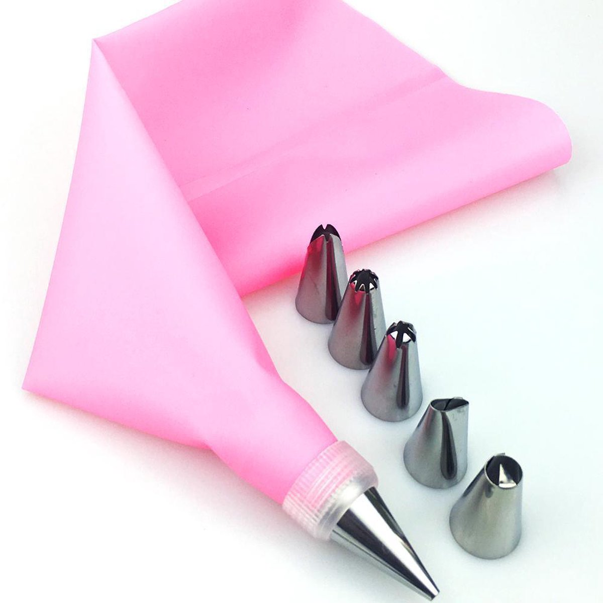 Piping Bag Cake Decoration for Whipped Cream - 6 Nozzles - 1 Piece Pink