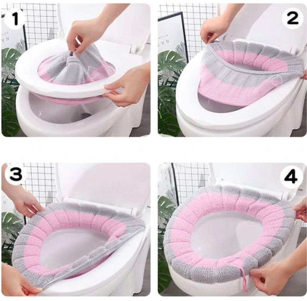 Toilet seat cushion 4-pack – Warm stretch, universal, washable