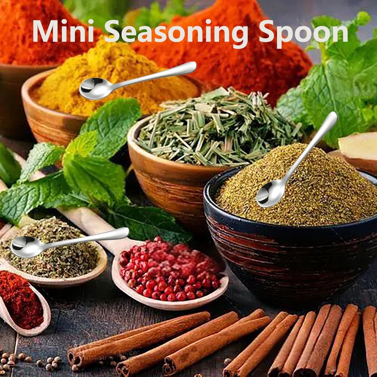 8 Mini Stainless Steel Spice Spoons - 7.3cm - For Salt, Sugar & Honey