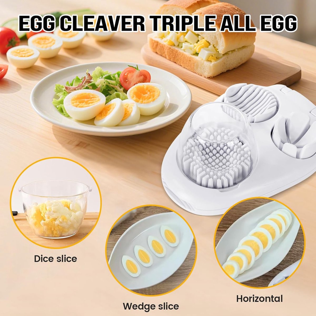 Egg Slicer - Multifunctional Egg Slicer - Egg Slicer with 3 Settings - Dishwasher Safe - Kitchen Gadget for Eggs - Suitable for Strawberries, Apples, Bananas, Cherries, Tomatoes, and Grapes,