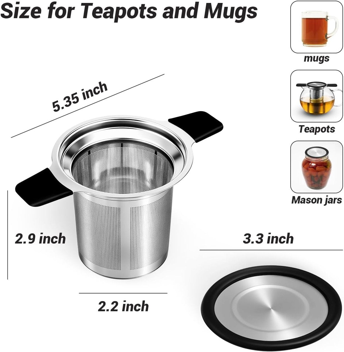 Stainless steel tea infuser - Fine strainer - Heat-resistant handle - For loose tea in teapots and mugs