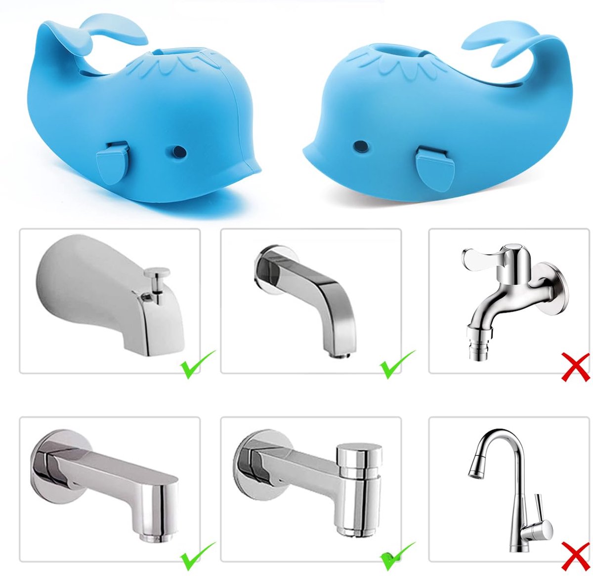 Bath Faucet Cover - Soft silicone safety protector for children, toddlers, and babies - Cute whale design, nice bath gift for children - blue