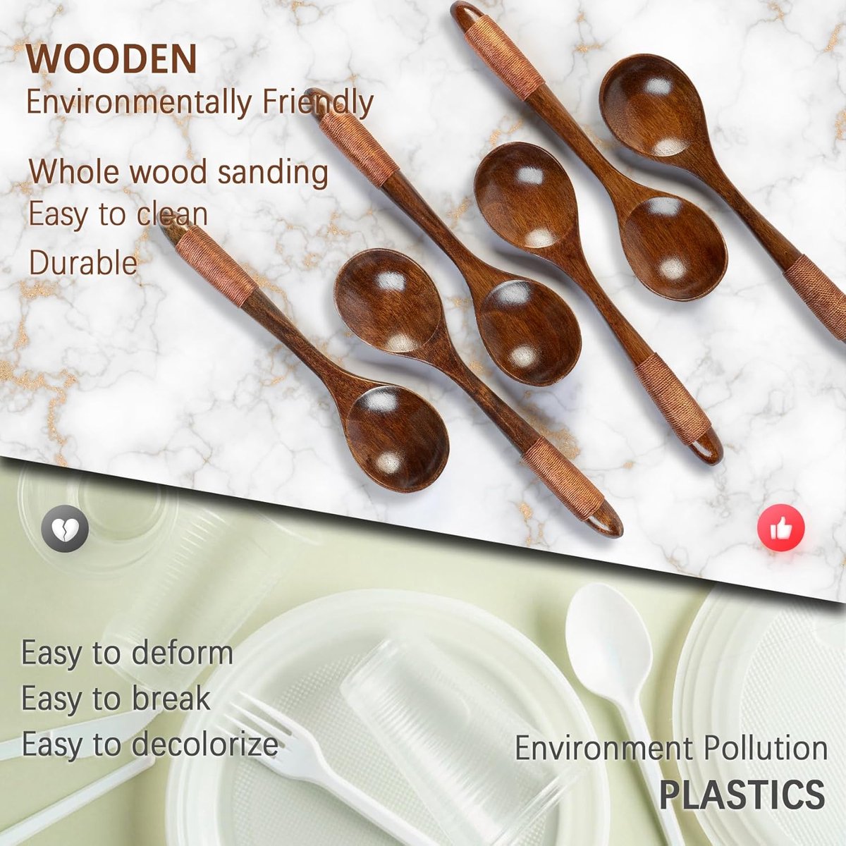 Wooden Spoons - 17cm Bamboo Spoons - Eco-friendly - Versatile Use - Perfect for Honey Jars & Jams (6-piece)
