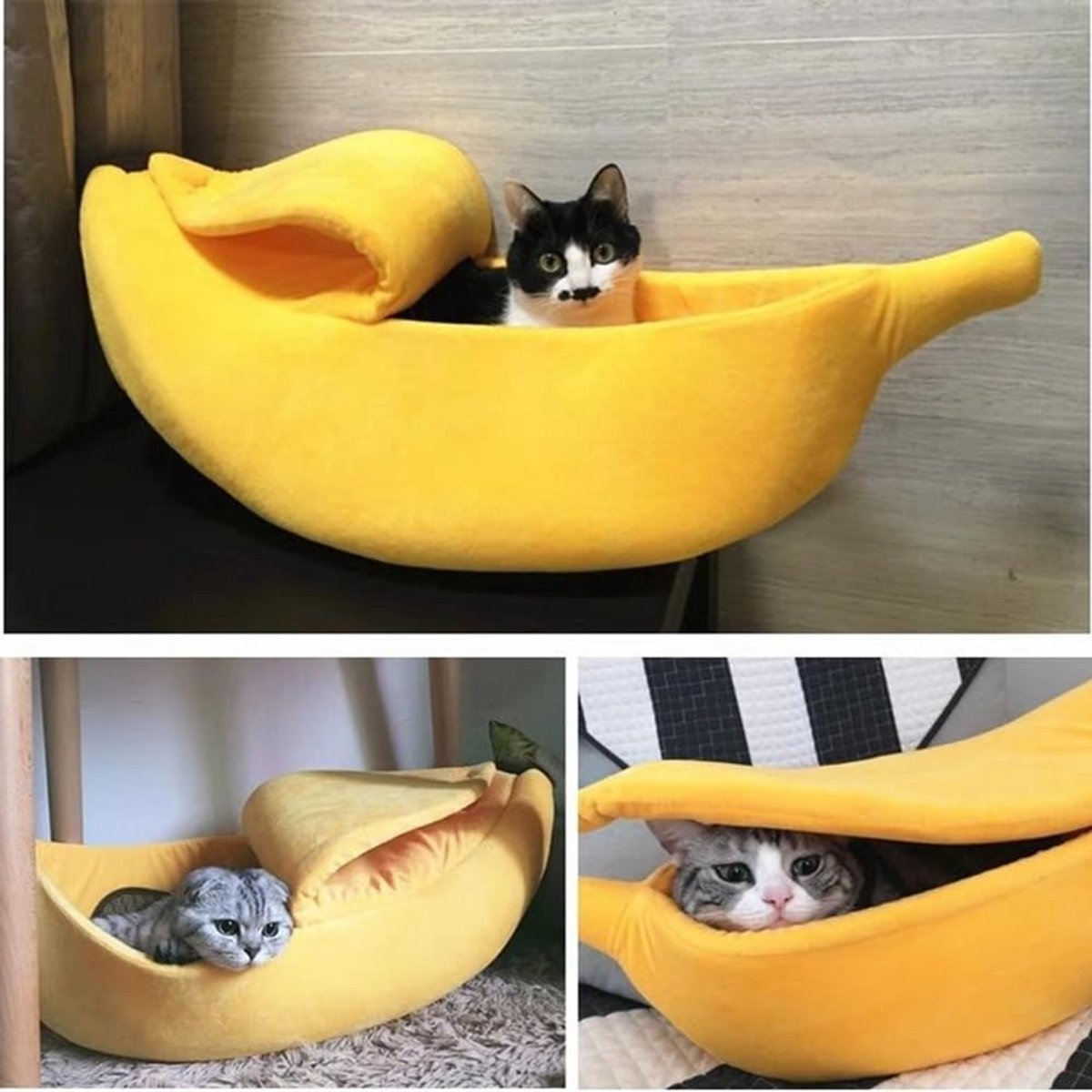 Banana-shaped pet bed - Creative dog and cat kennel - Warm and soft plush puppy mat - Cute fruit design for cats, kittens, and dogs - Available in various sizes (L)
