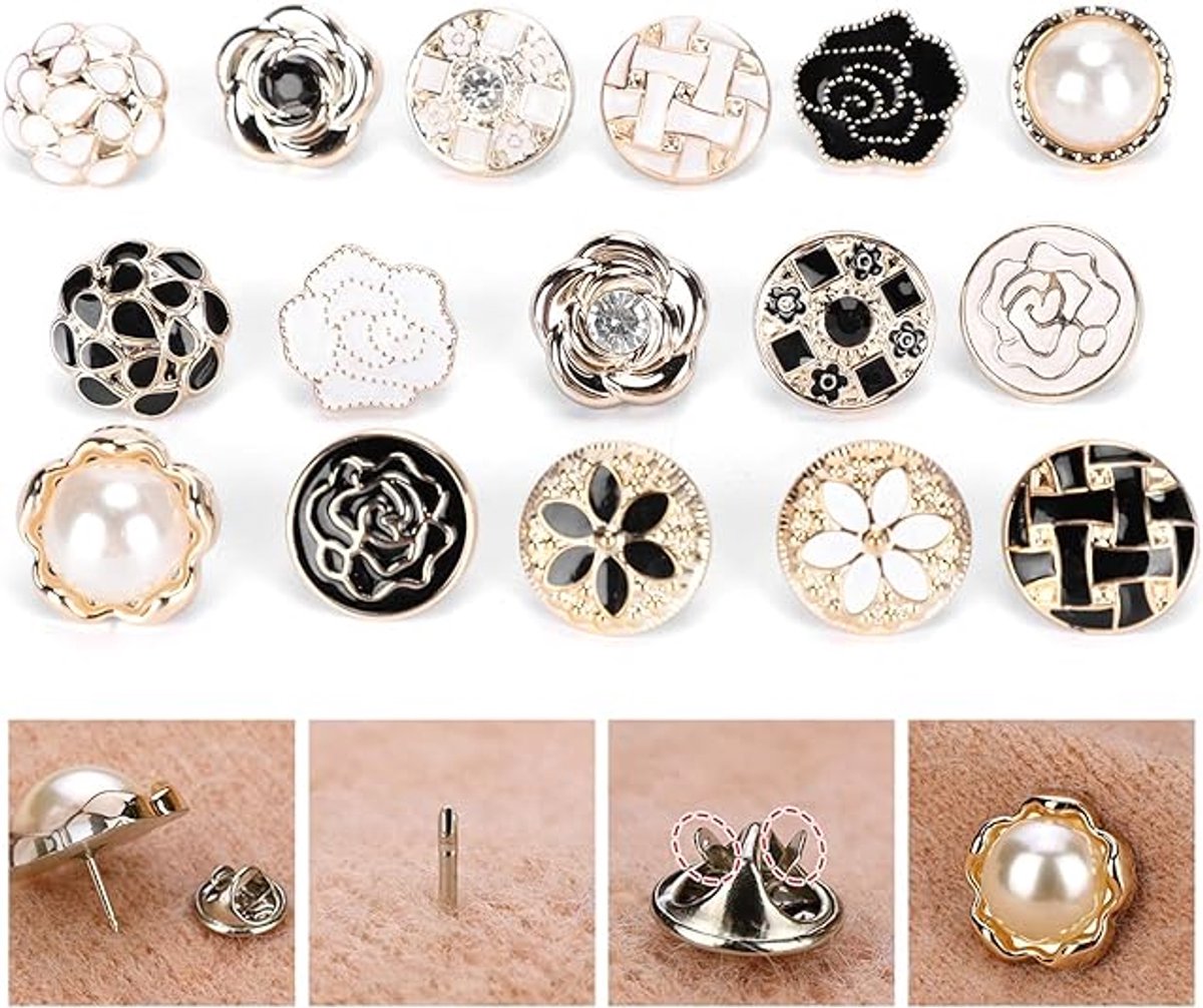 Blouse Brooch Buttons Set 16-piece – Soft enamel, random styles