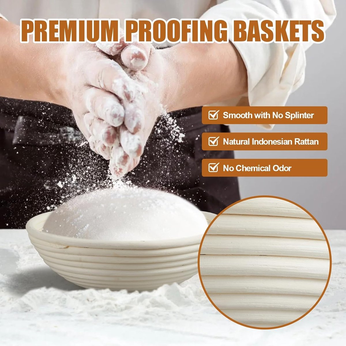 2-Pack Fermentation Basket - Bread Proofing Basket - 9 Inch Round Woven Basket - Includes Linen Lining - Handmade from Natural Reed