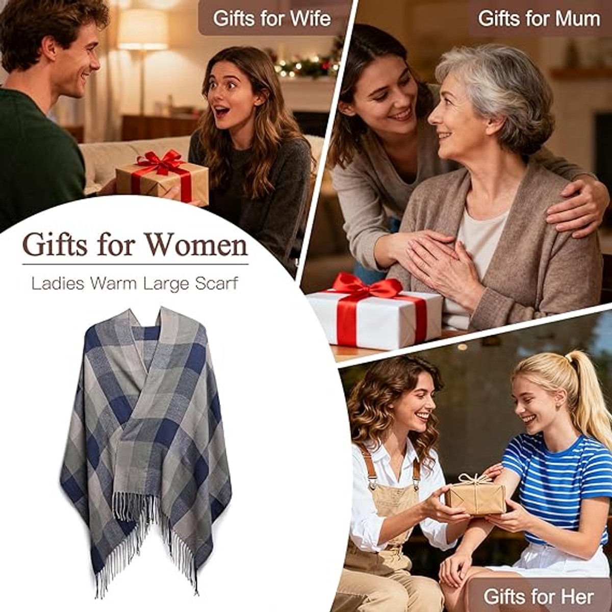women's scarf-Women's scarf-women's winter scarf - warm winter scarf - wrap-long-soft-warm checkered wrap-scarf for winter.
