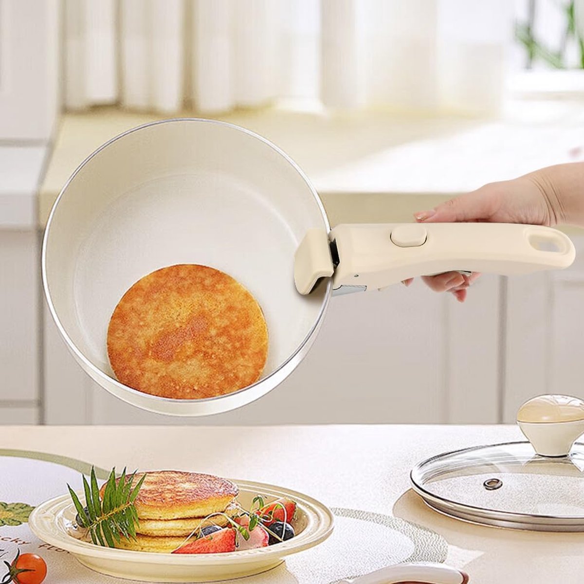 Detachable pan handle, detachable replacement handle for pots and pans, universal cream white pan handles, suitable for all cookware, heat-resistant and durable (cream white, size: 1 package)