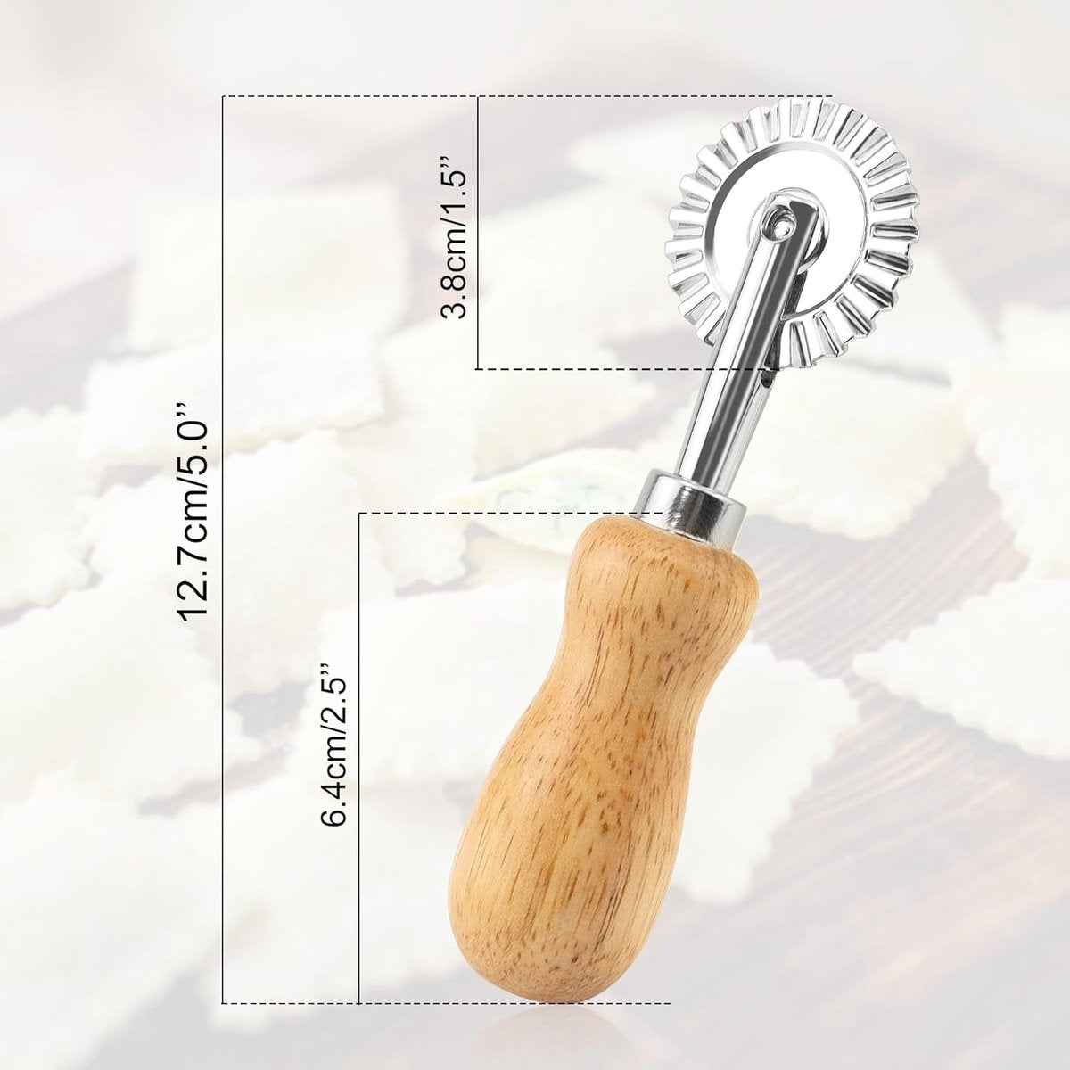 Noodle cutter - Wavy dough cutter - Sturdy and durable pasta cutting wheel - Wonton/dumpling edge shaper - Suitable for home kitchens - Diameter 3.8 cm