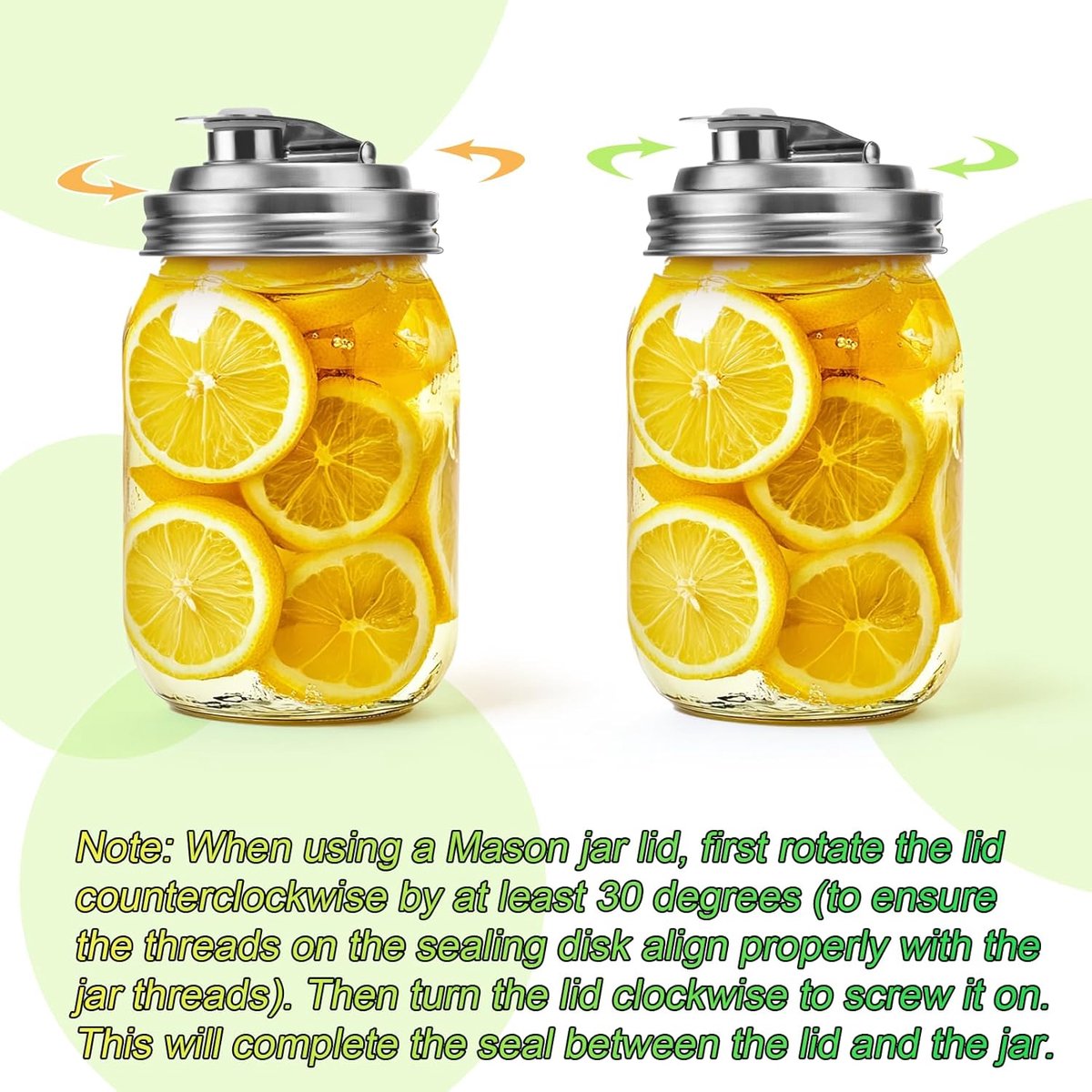 Mason Jar Lids - Stainless Steel Pouring Spout with Leak-Proof Seal - For Mason Jars, tear-resistant, leak-proof, airtight lid, for drinks, salad, dressing, and food storage