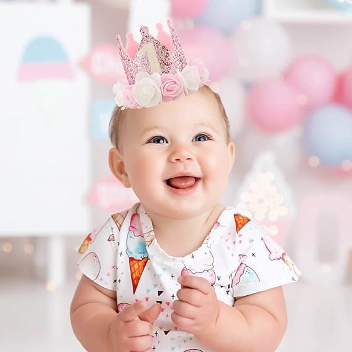 Birthday Hat - Perfect for a girl's first birthday - Rose Gold Party Crown - 3-inch Floral Princess Pink