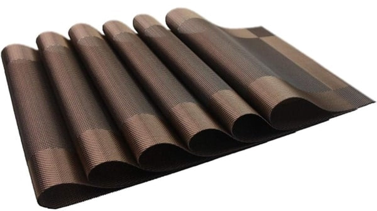 Placemats - Heat-resistant, non-slip placemats - Easy-to-wipe and clean woven placemats - Suitable for dining tables - Set of 6 pieces - Chocolate brown