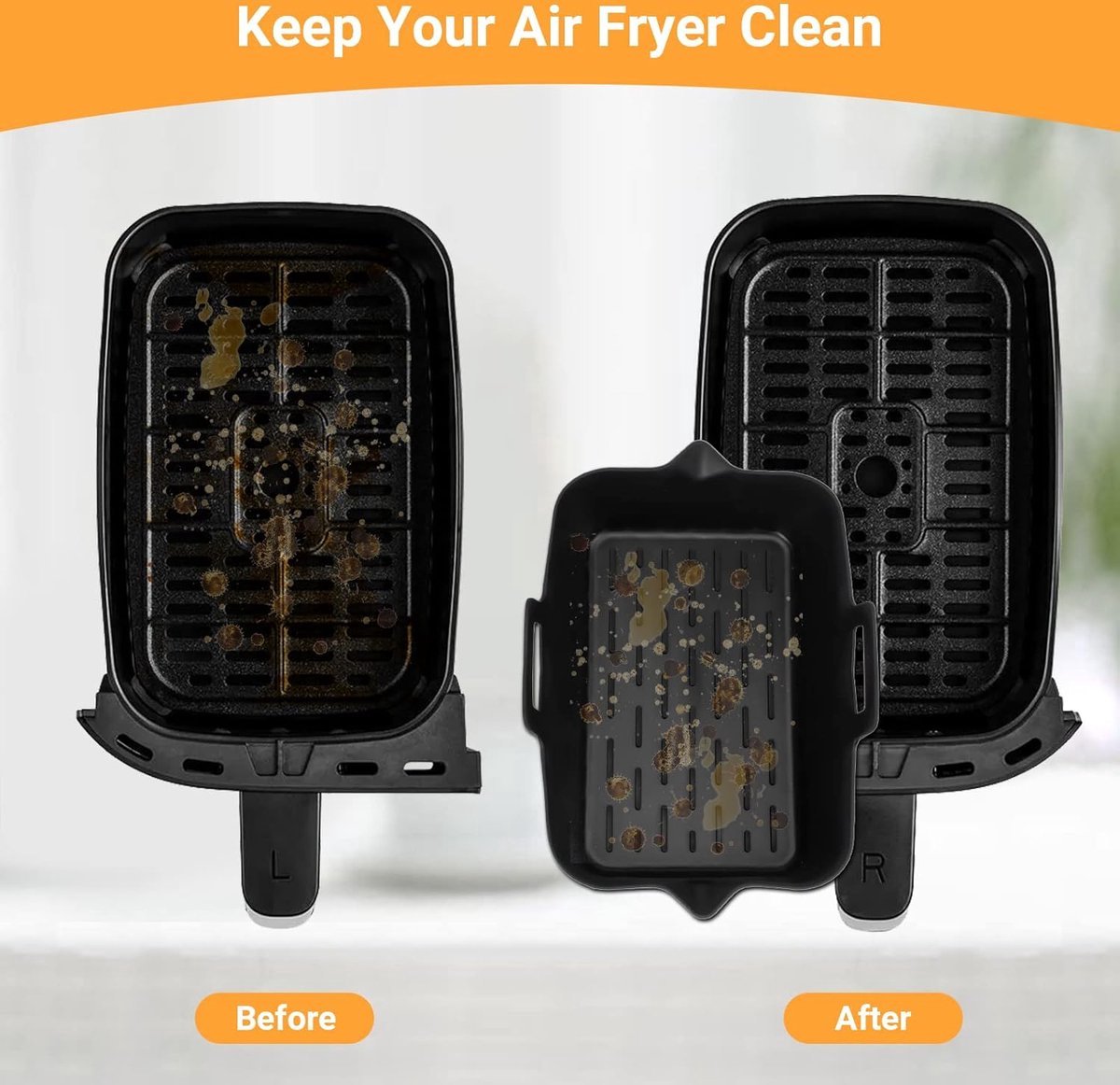 2 Airfryer Silicone Trays - Airfryer Accessories - BPA Free - Baking Paper Alternative - Airfryer Trays - Airfryer Liner - Rectangular - Airfryer Silicone Baking Paper - 17.5x12x6 Cm - Baking Mold - Black - Sustainable - Non-Stick - Dishwasher Safe