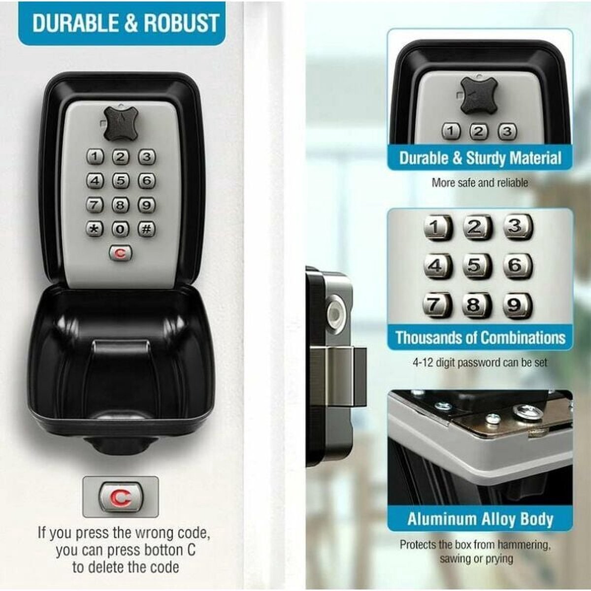Waterproof Secure Key Box - Wall-Mounted Key Box - Indoor & Outdoor Key Safe - Secure Wall-Mounted Key Box - Combination Lock - Share Access to Your Keys in Complete Safety - Stainless Steel