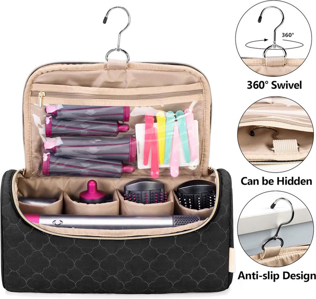 Travel Case Suitable for Dyson Hair Dryer - Hair Styler Storage Pouch - Straightener Attachment Travel Bag - With Compartments for Dyson Accessories - Hair Curler Accessories - Women's Toiletry Bag - Storage Bag - Travel Bag - Travel Pouch - Organizer - B