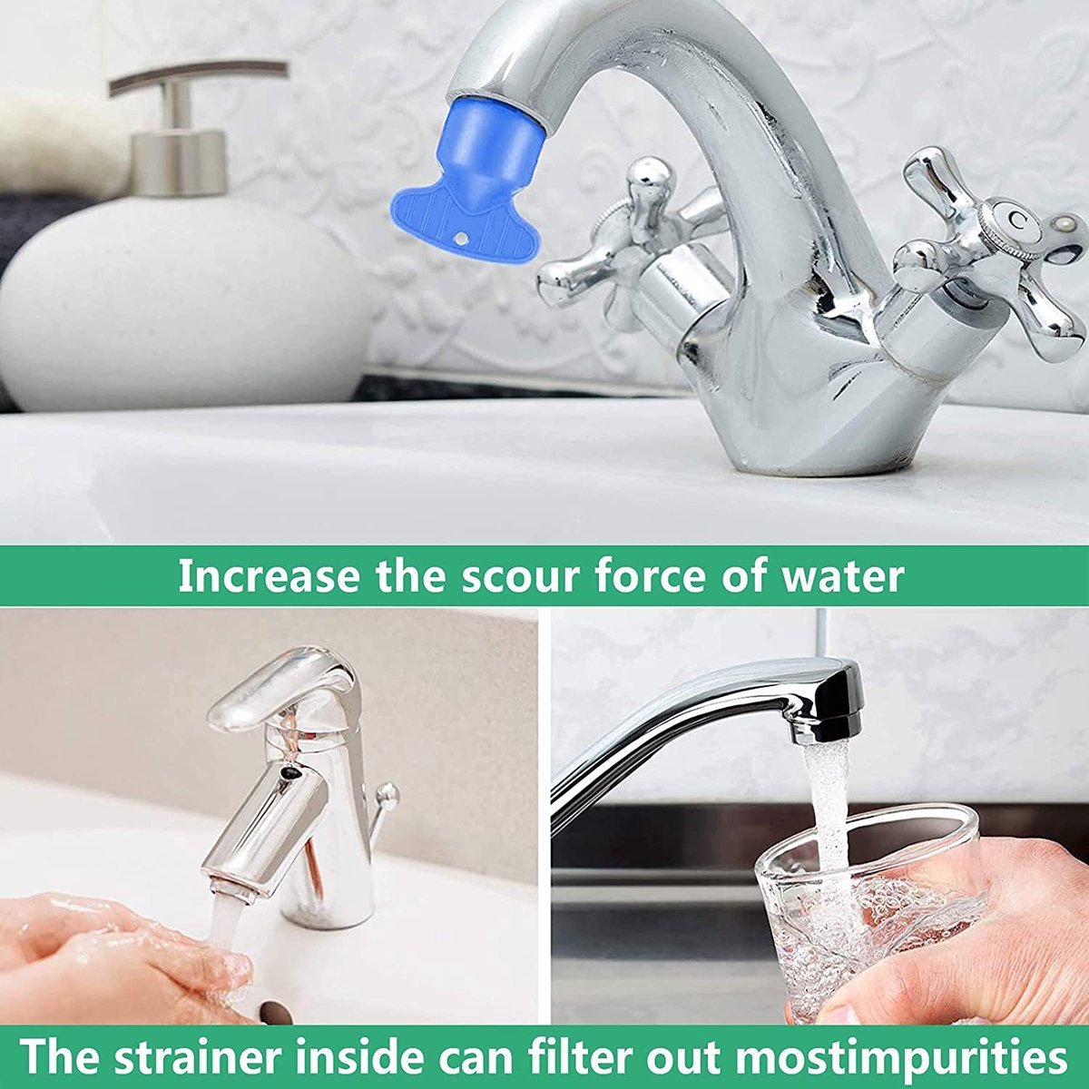 Water-Saving Aerator - M18 x 6 Pieces Tap Aerator - With Mounting Wrench - Tap Strainer for Taps - Tap Attachment - Tap Connector - Includes Disassembly Wrench & Removal Tool - Blue