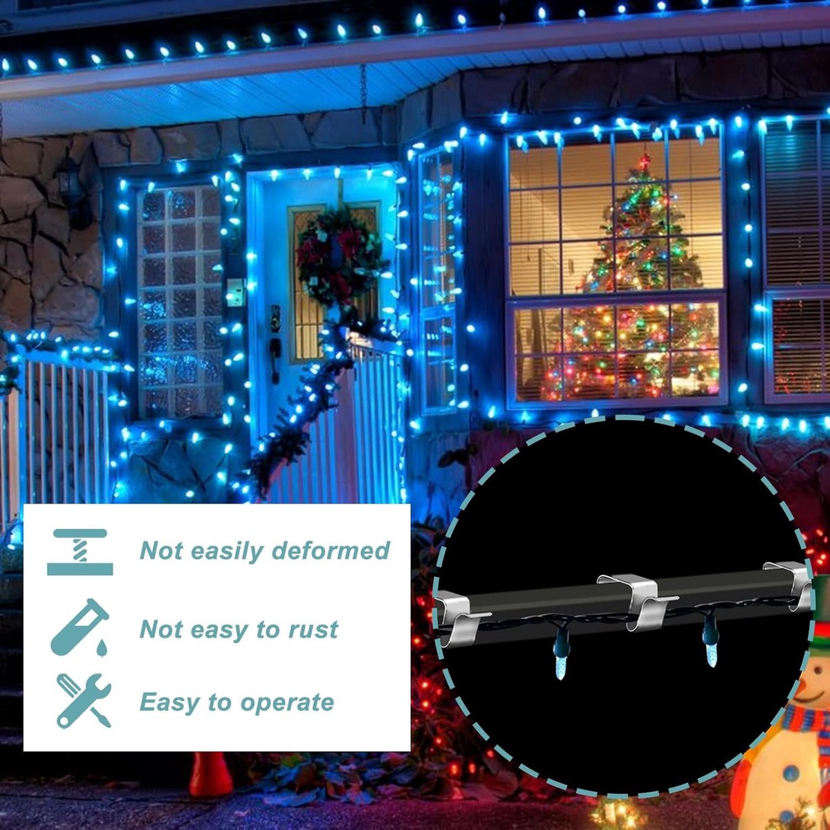 50 Pieces - Christmas Lights Gutter Hooks - Christmas Lights Roof Hooks - Christmas Lights Clips - Christmas Lights Gutter Hangers Seasonal Lighting Hooks For Outdoors For Christmas Lights Kitchen - Stainless Steel Clamp Metal Cable Clamp - Cable Clips -