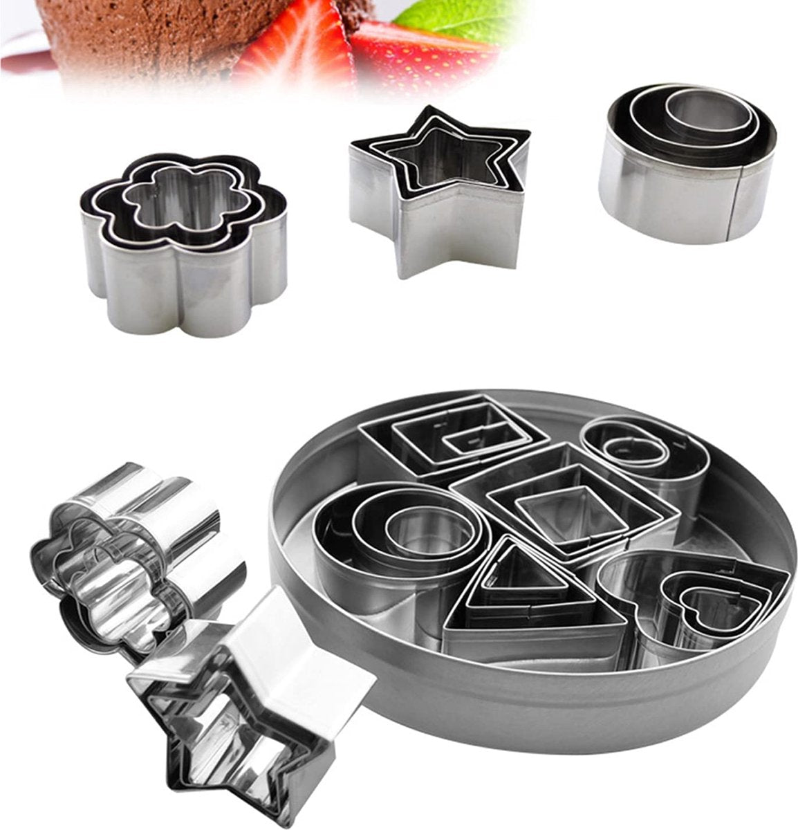Cookie Cutter - 24 Pieces - Cookie Mold Set - Stainless Steel Cookie Cutters - Heart / Flower / Round / Star - Cookie Shapes - Cookie Molds - Cookie Baking - Cookie Shapes - Cookie Mold - Chocolate Mold - Christmas - Cookie Figures - Star Moon Heart Flowe