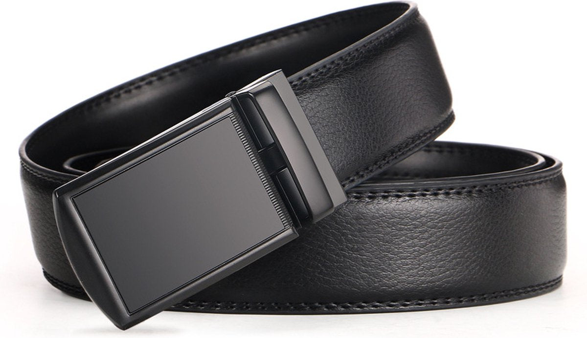 2 Pieces - Men's Belt - Leather Belt - Leather Belt - Shortenable - Adjustable - Automatic Buckle Belt - Trouser Belt - Cow Leather - No Holes - Men's Birthday Belt - Gift for Man - Gift for Men - 110-130cm - Black & Brown