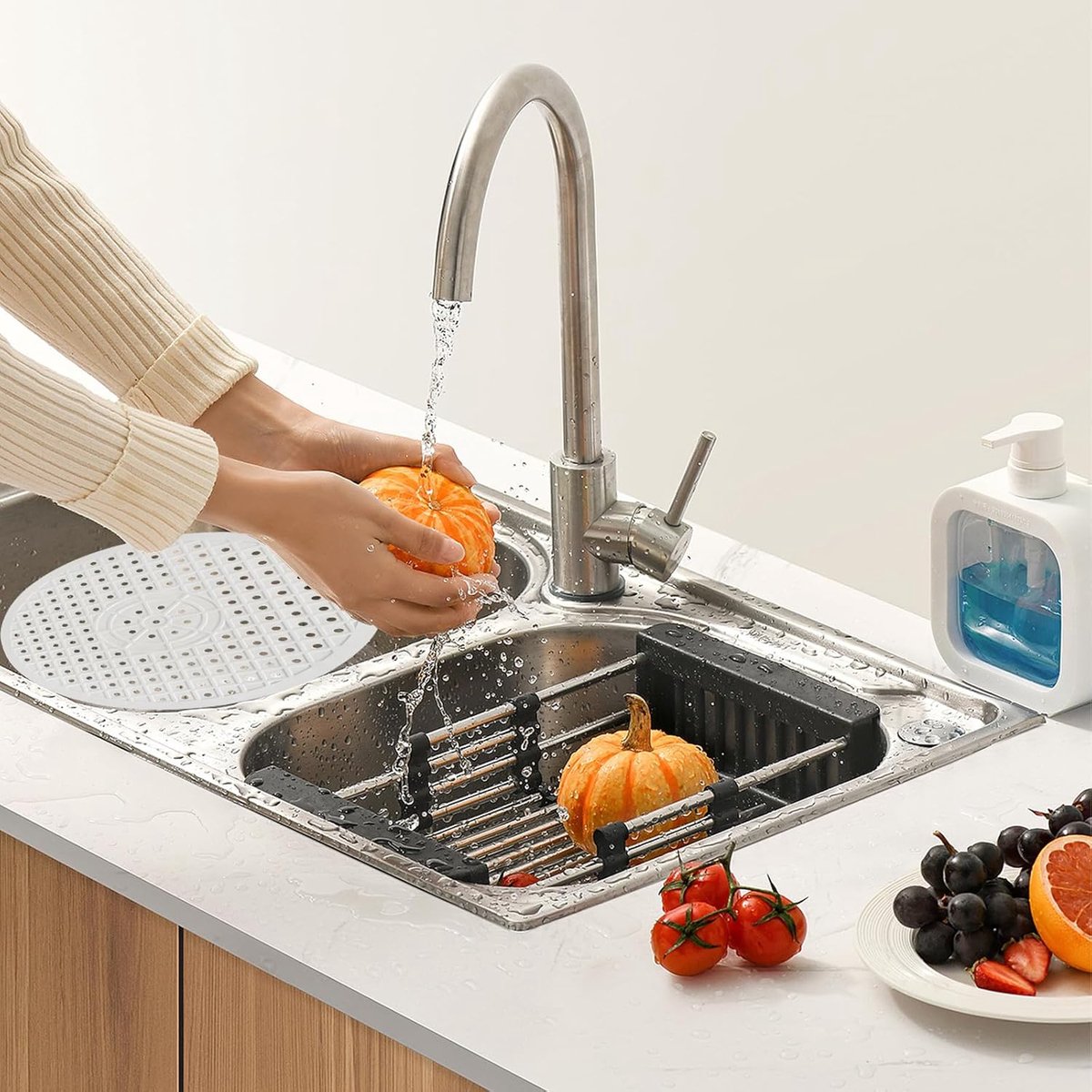 Sink Mat - ø 31 Cm - Sink Mats - For Sink - Round Sink Mat - Washbasin Mat - White Round Rubber Sink Mat - Tpr Material - Rubber Countertop Mat Sink - For Kitchen Sink Floor, Cutlery And Glassware - Washbasin Mat - White - 1 Piece