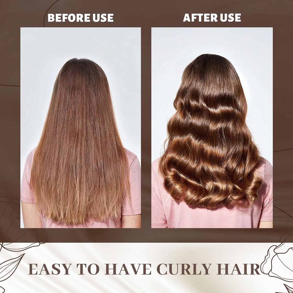 Heatless Curls - 3 Pieces - Satin - For Voluminous Curls - Curlers - Hair Rollers - Heatless Blowout Set - Heatless Curls Tool - Curls Without Heat - Curly Hair Products - Alternative to Curling Iron - Brown - All Hair Types - With Hair Scarf