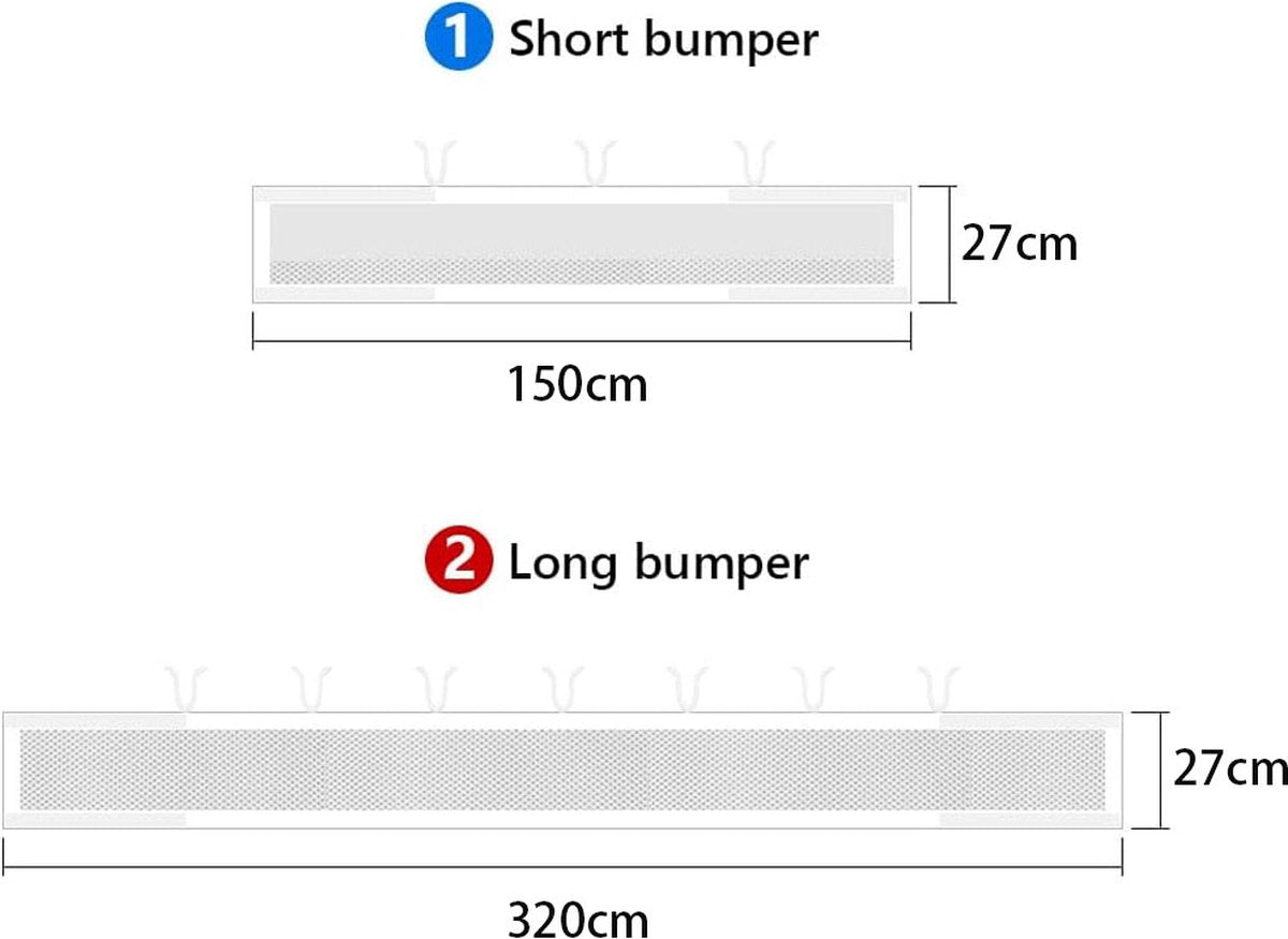 Baby Crib Bumper Set - Set of 2 - Bed Bumper - Bed Side Protectors - Anti-Bump Edge - Breathable Mesh - Baby Safety - Head Protector - Crib Bumper - 320x27cm & 150x27cm - White