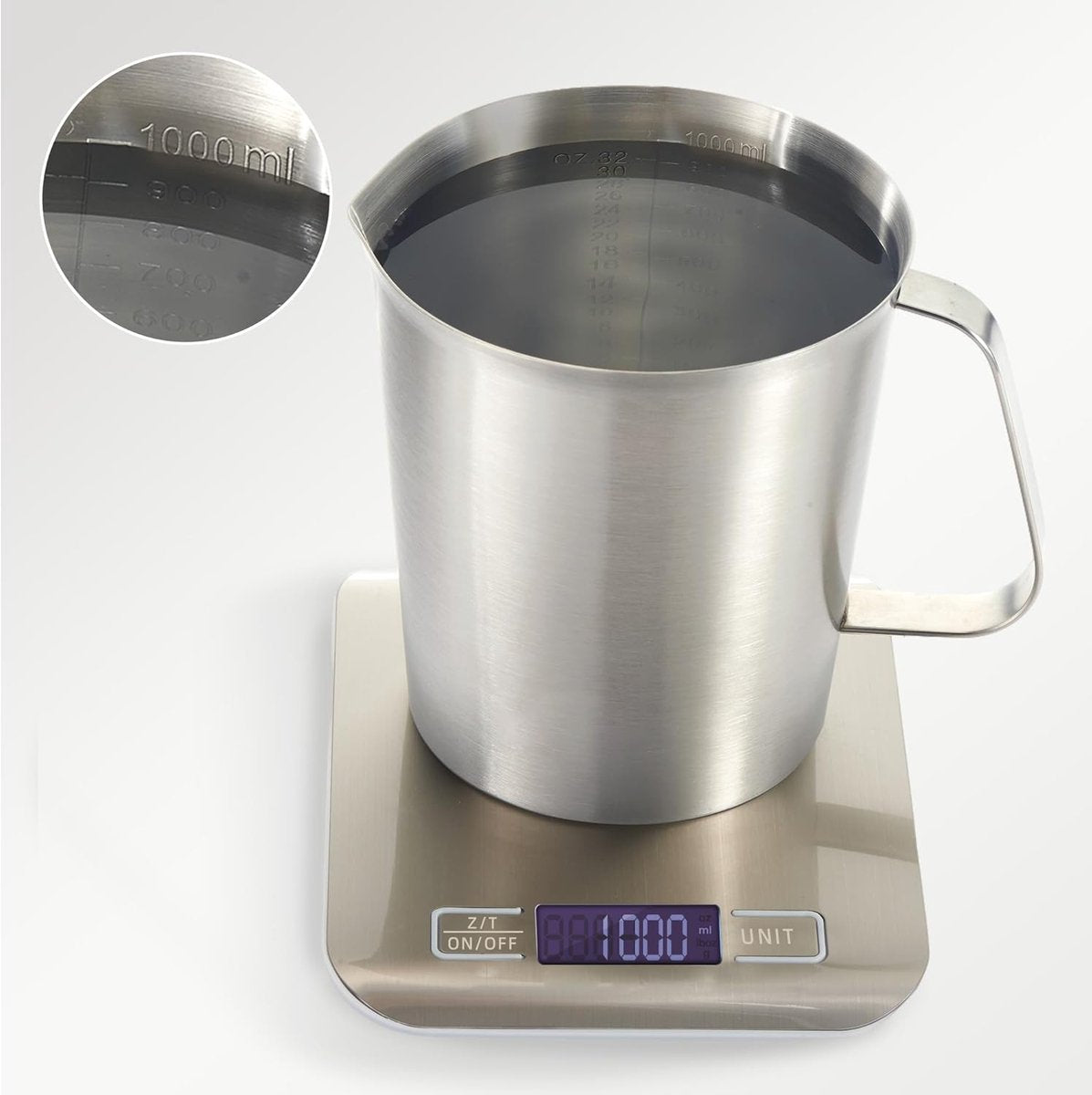 Measuring Cup with Pouring Spout - Measuring Cups with Scale - 1 Liter - Small Measuring Cups - Measuring Cups - Measuring Beaker - Cups - Measuring Jug - Measuring Cup - 304 Stainless Steel - 12 x 15 x 13 Cm (L x W x H) - Silver - For Precise Weighing an