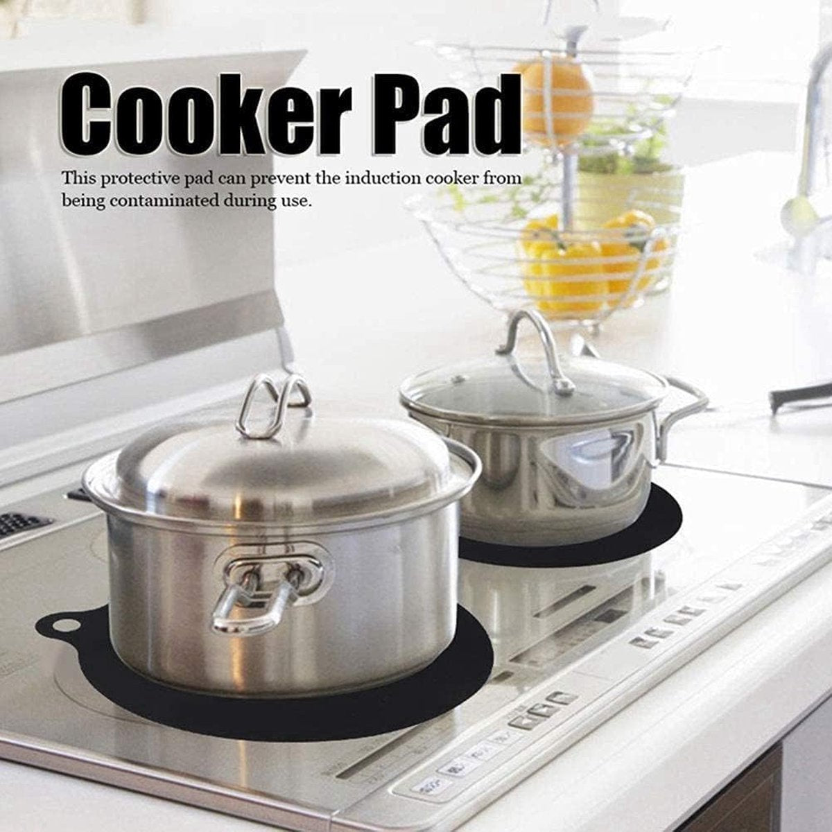 Induction Protector Set - 4 Pieces - 22cm - Pan Protectors - Induction Cover Plate - Cooktop Cover Plate - Round Induction Mats - Heat Resistant Up to 230 ºC - BPA-Free - Non-Slip - Dishwasher Safe - Pan Coaster - Coaster - Black