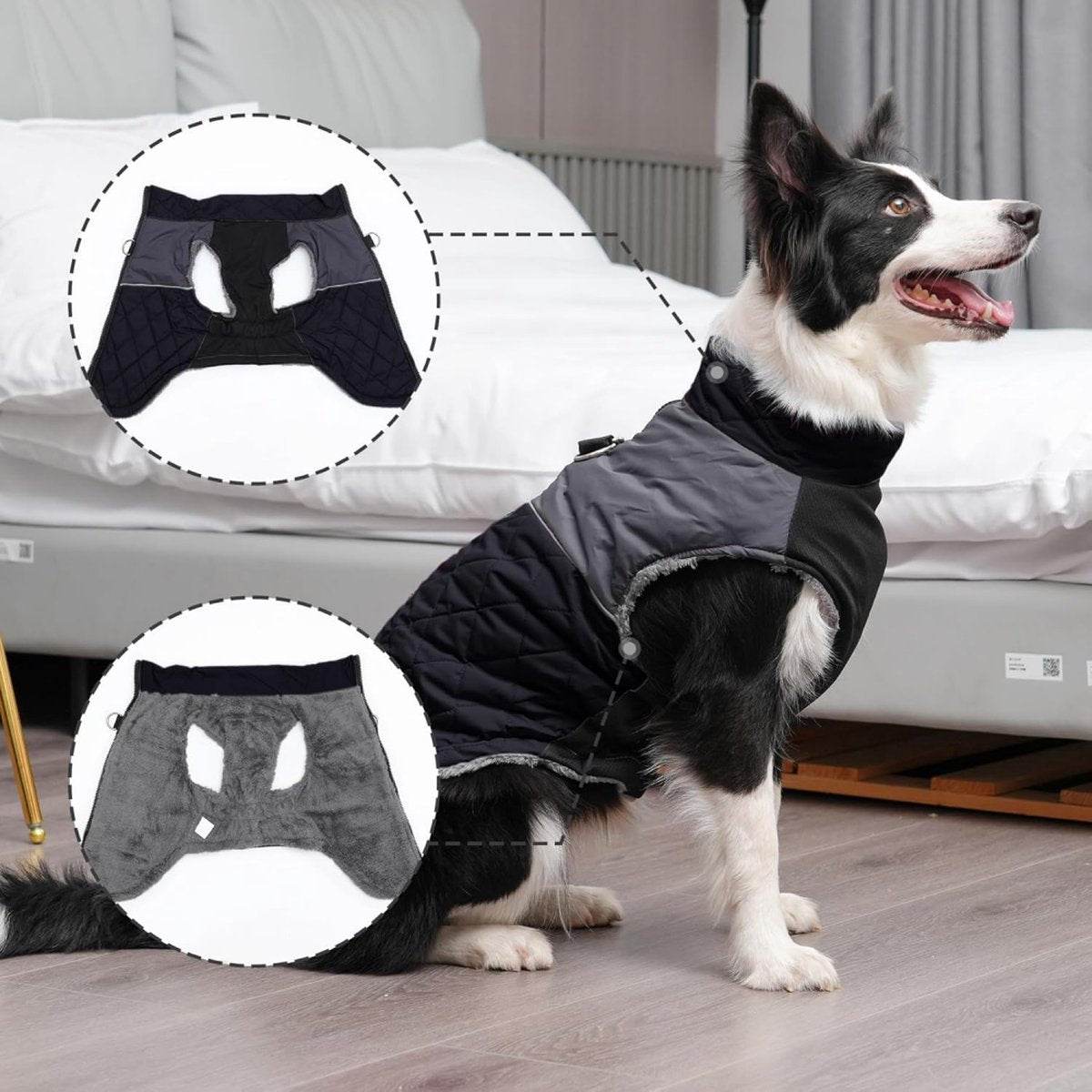 Dog Coat - Dog Raincoat - Dog Sweater - Warm Dog Windproof Coat - Waterproof Dog Winter Coat - Lined Dog Coat with Zipper - Size XS - Extra Warm - Coat - Pet Clothing - Black - Suitable for Dogs Indoors and Outdoors Camping Walking