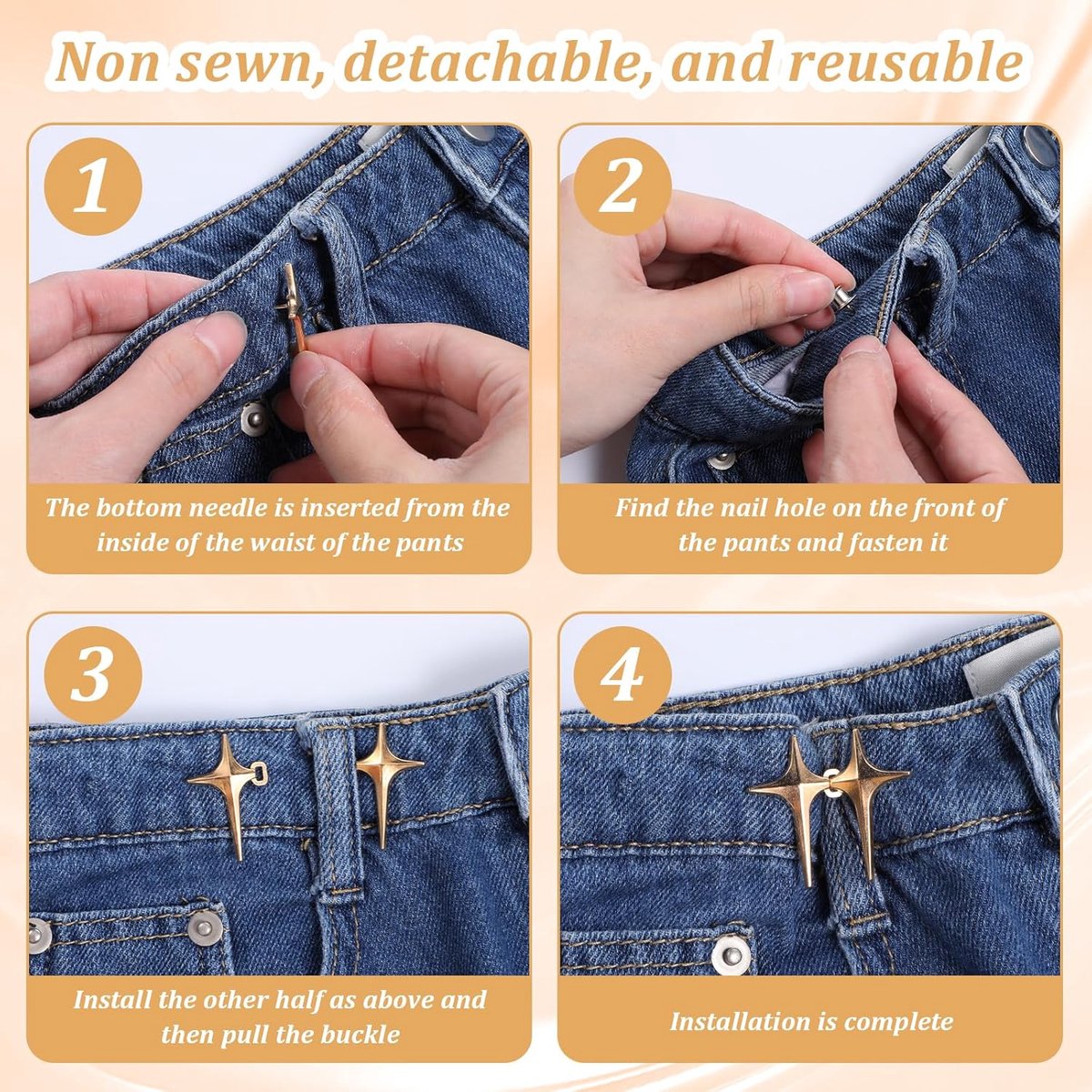 12 Pieces - Waist Extender - Tightening Button Adjuster Buttons - Star Trouser Waist Buckle - Adjustable Waistband Clips - Trouser Waist Reinforcement - Star-Shaped Jeans Shortening Buttons - Adjustable Button Trousers - Universal