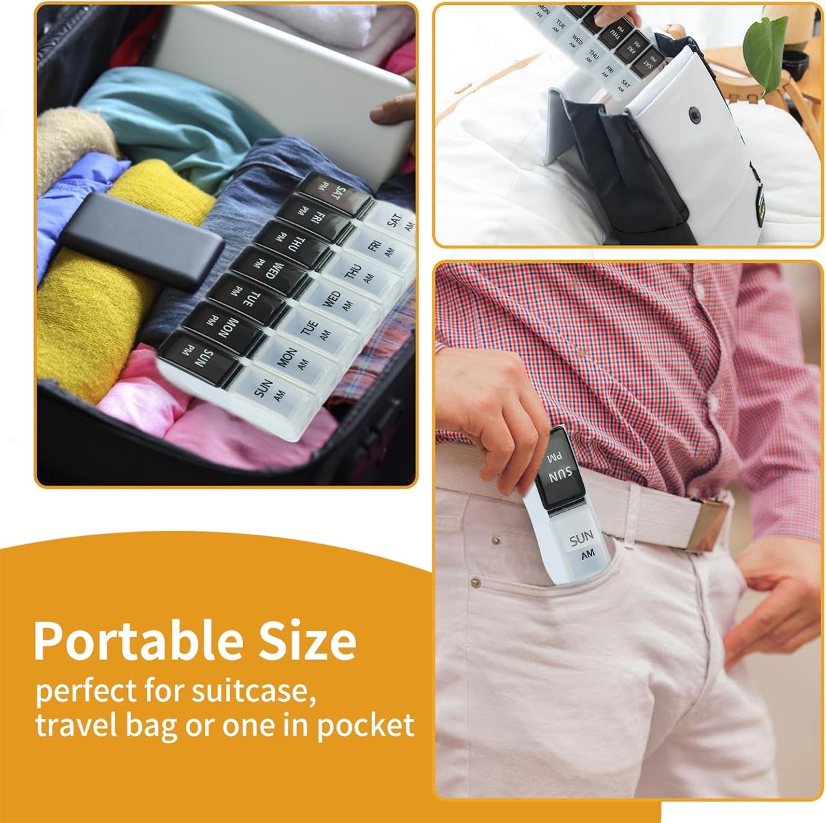 7-Day Pill Box - Portable Medicine Box - Removable Pill Box - Strong Lock Pill Boxes - Medicine Organizer - Morning / Evening Compartments - For On the Go - For Travel/Daily Use - For Vitamins, Fish Oil, Supplements, Medicines